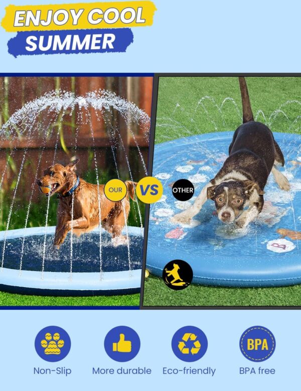 67inch Dog Splash Pad Non-Slip,Medium Pet Dogs Cool Sprinkler Pool Heavy Duty Splash Pads for Kiddie Baby Wading Pool Summer Outdoor Play Water Fun Toy Gift Easy to Use/Clean - Image 3