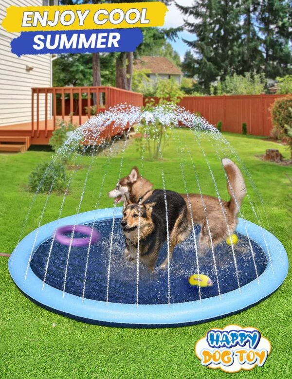 87inch Dog Splash Pad Non-Slip Large, Pet Dogs Cool Sprinkler Pool Heavy Duty XL Splash Pads for Kiddie Baby Wading Pool Summer Outdoor Play Water Fun Toy Gift Easy to Use/Clean - Image 2