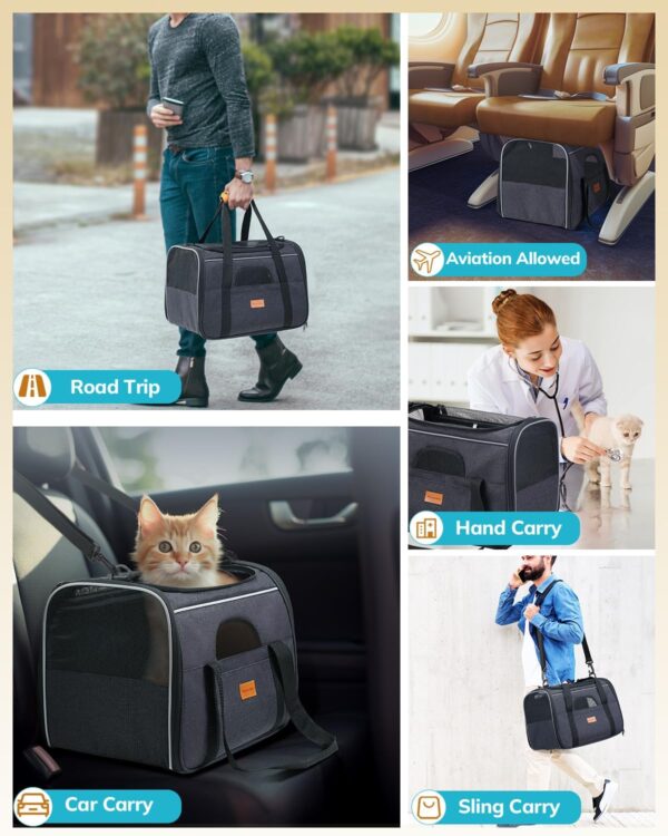 Morpilot Cat Carrier - Soft Sided Cat Carrier Large for Big Medium Cats and Puppy up to 15lbs, Pet Carrier with Safety Zippers, Foldable Bowl, Airline Approved Large Cat Carrier - Dark Gray - Image 2