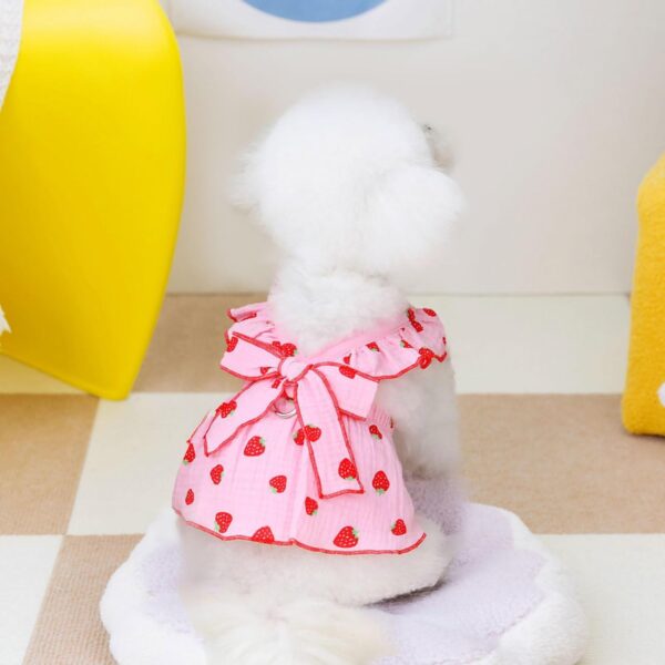 Dog Dresses for Small Dogs Girl Female Dog Clothes Cat Clothes Cat Dress Cute Cotton Extra Small Summer Clothes Bow Decor Printed Strawberry Dog Birthday Outfit Small Puppy Clothes Pink XL - Image 2