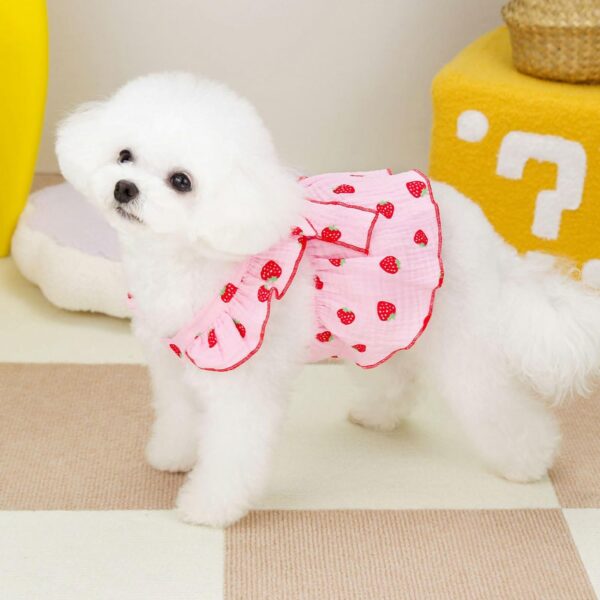 Dog Dresses for Small Dogs Girl Female Dog Clothes Cat Clothes Cat Dress Cute Cotton Extra Small Summer Clothes Bow Decor Printed Strawberry Dog Birthday Outfit Small Puppy Clothes Pink XL - Image 3