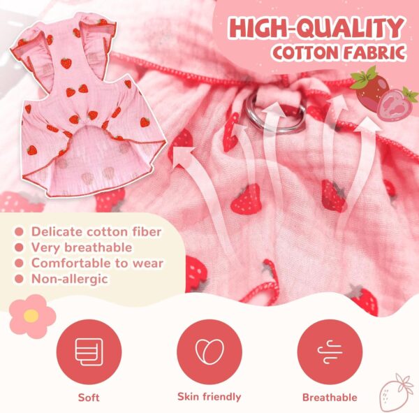 Dog Dresses for Small Dogs Girl Female Dog Clothes Cat Clothes Cat Dress Cute Cotton Extra Small Summer Clothes Bow Decor Printed Strawberry Dog Birthday Outfit Small Puppy Clothes Pink XL - Image 4