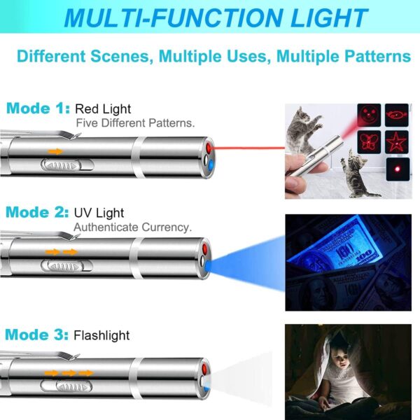 Cat Toys,Laser Pointer Cat Toy,Cat Pointer Toy,Long Range 7 Modes Lazer Projection Playpen for Kitten Outdoor Pet Chaser Tease Stick Training Exercise,USB RechargeSmall Laser Presentation Clicker Pen - Image 2