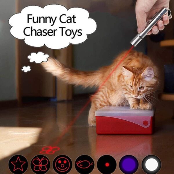 Cat Toys,Laser Pointer Cat Toy,Cat Pointer Toy,Long Range 7 Modes Lazer Projection Playpen for Kitten Outdoor Pet Chaser Tease Stick Training Exercise,USB RechargeSmall Laser Presentation Clicker Pen - Image 7