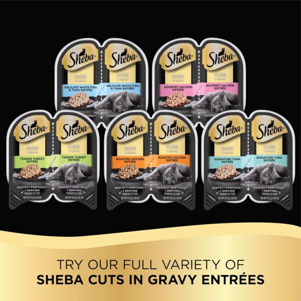 SHEBA Perfect Portions Cuts in Gravy Wet Cat Food Trays (12 Count, 24 Servings), Roasted Chicken and Tender Turkey Entrée, Easy Peel Twin-Pack Trays - Image 9