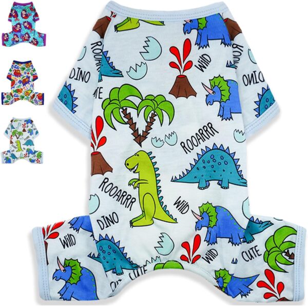 Dog Pajamas Spring Summer Dog Clothes for Small Medium Dogs Girl Boy Cute Soft Puppy Pjs Clothes Doggie Onesies Cat Pet Jammies Outfit (Blue Dinosaur, X-Small)