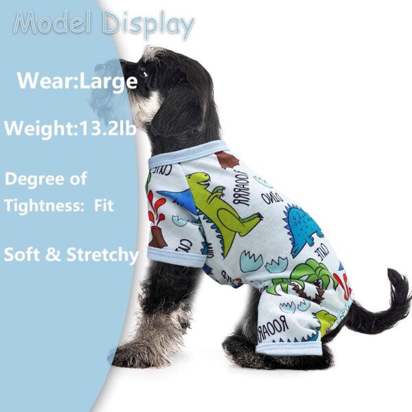 Dog Pajamas Spring Summer Dog Clothes for Small Medium Dogs Girl Boy Cute Soft Puppy Pjs Clothes Doggie Onesies Cat Pet Jammies Outfit (Blue Dinosaur, X-Small) - Image 3