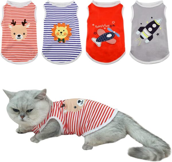 4 Pack Dog Shirts Dog Tank Tops Cute Pattern Cat Dog Summer Vest Shirt Dog Stripe Sleeveless T-Shirt Pet Soft Breathable Clothes for Cats Small Medium Dogs S