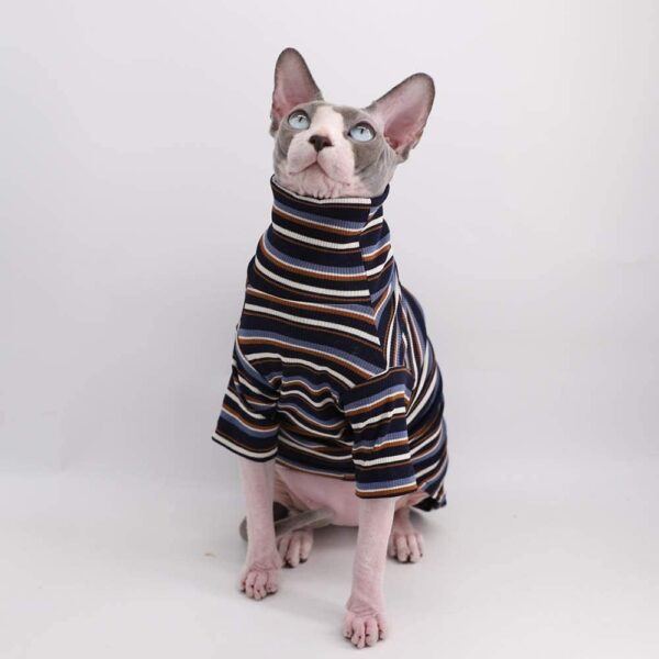 Vintage Stripes Sphynx Hairless Cat Cotton T-Shirts Pet Clothes,Round Collar Vest Kitten Shirts Sleeveless, Cats & Small Dogs Apparel - Image 5