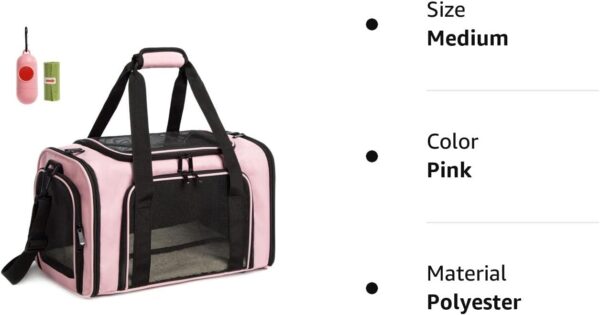 Cat Carrier Dog Carrier Pet Carrier Cat Bags for Small Medium Cats Dogs Puppies of 15 Lbs,of Airline Approved Small Dog Bag Soft Sided,Collapsible Travel Puppy Carrier (Medium, Pink) - Image 6