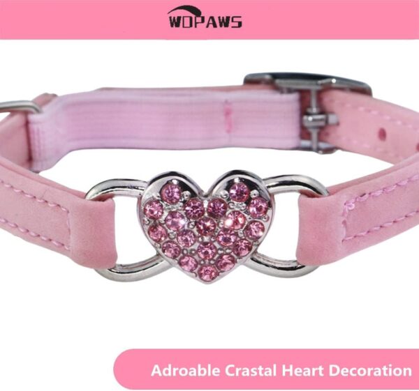 Heart Bling Cat Collar with Safety Belt and Bell Adjustable 8-10 inches for Kitten Cats (Pink) - Image 4