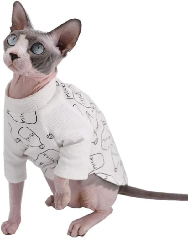 Sphynx Hairless Cat Cute Breathable Summer Cotton T-Shirts Milk Bottle Pattern Pet Clothes,Round Collar Vest Kitten Shirts Sleeveless, Cats & Small Dogs Apparel (M (4-5.5 lbs), Milk-White) - Image 4