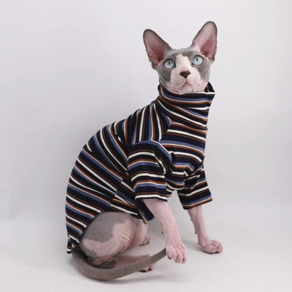 Vintage Stripes Sphynx Hairless Cat Cotton T-Shirts Pet Clothes,Round Collar Vest Kitten Shirts Sleeveless, Cats & Small Dogs Apparel - Image 3