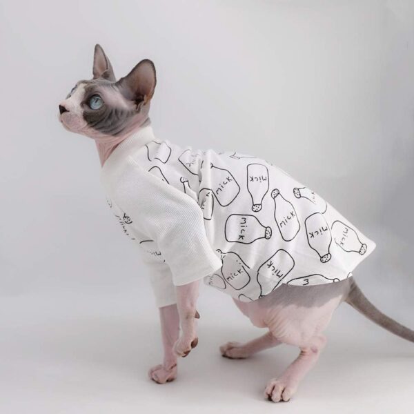 Sphynx Hairless Cat Cute Breathable Summer Cotton T-Shirts Milk Bottle Pattern Pet Clothes,Round Collar Vest Kitten Shirts Sleeveless, Cats & Small Dogs Apparel (M (4-5.5 lbs), Milk-White) - Image 3