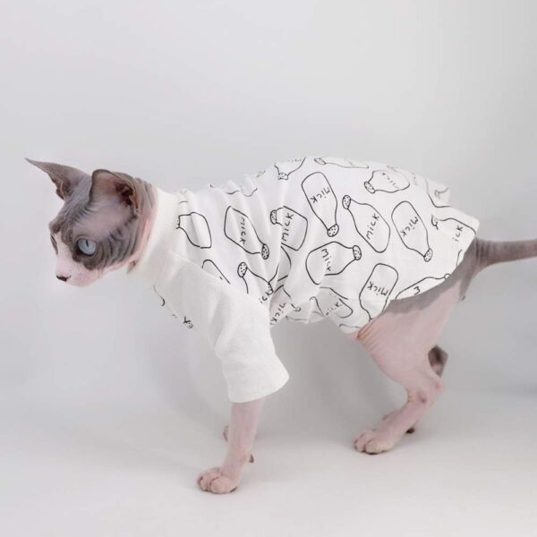 Sphynx Hairless Cat Cute Breathable Summer Cotton T-Shirts Milk Bottle Pattern Pet Clothes,Round Collar Vest Kitten Shirts Sleeveless, Cats & Small Dogs Apparel (M (4-5.5 lbs), Milk-White) - Image 6