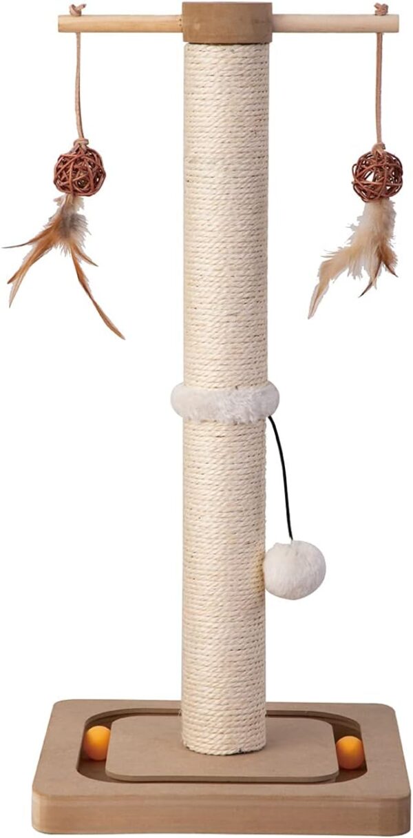 Cat Scratching Post Premium Sisal Toll Scratch Posts with Tracking Interactive Toys Vertical Scratcher for Indoor Cats and Kittens- 25 inches Beige - Image 9