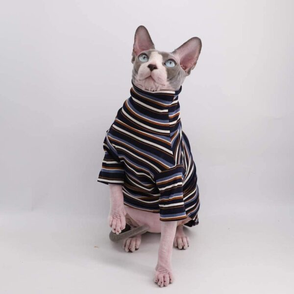 Vintage Stripes Sphynx Hairless Cat Cotton T-Shirts Pet Clothes,Round Collar Vest Kitten Shirts Sleeveless, Cats & Small Dogs Apparel - Image 4