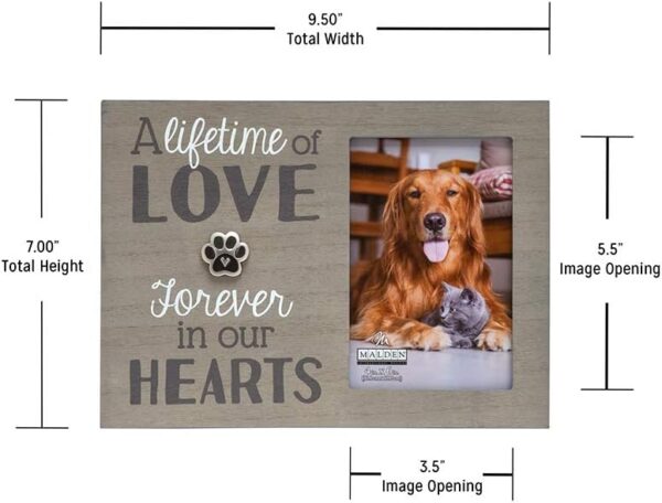 Malden Int Designs 4x6 Pet Sentiment Picture Frame A lifetime of love forever in our hearts MDF Wood Brown - Image 5