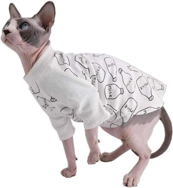 Sphynx Hairless Cat Cute Breathable Summer Cotton T-Shirts Milk Bottle Pattern Pet Clothes,Round Collar Vest Kitten Shirts Sleeveless, Cats & Small Dogs Apparel (M (4-5.5 lbs), Milk-White)