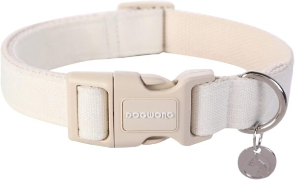 DOGWONG Cotton Hemp Dog Collar, Heavy-Duty White Dog Collar Durable Soft Natural Fabric Pet Dog Collar Cute Wedding Puppy Necklace for Small Medium Large Dog