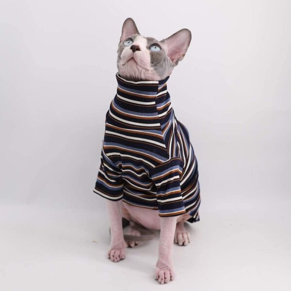 Vintage Stripes Sphynx Hairless Cat Cotton T-Shirts Pet Clothes,Round Collar Vest Kitten Shirts Sleeveless, Cats & Small Dogs Apparel - Image 6