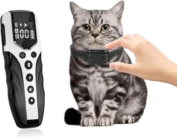 Cat Training Collar, Cat Safe Shock Collar with Shock, Vibration, Sound 3 Modes to Stop Meowing, Rechargeable, Effective for Bad Behavior(5-15lb Cat and Mini Dog)