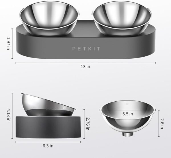 PETKIT Raised Dog Cat Food Bowl 304 Stainless Steel, Elevated Pet Food and Water Bowl Dishes, Elevated Cat Bowls, Non-Slip Tilted Cat Bowl No Spill - Image 3