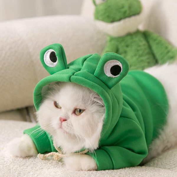 Hoodies Funny Costume for Cat and Puppy Cute Frog Cosplay Clothes for Pets Soft Knitwear (Green Frog, S Pet Weight:3.3~5.5Lbs) - Image 2