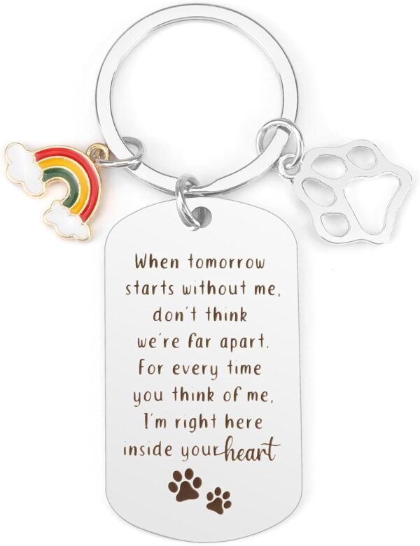 Dog Memorial Keychain Gifts for Loss of Dog Sympathy Gift Dog Bereavement Gifts for Women Men When Tomorrow Starts Without Me Keyring Rainbow Bridge Pet Lovers Memorial Gifts for Dogs Cat Paw Presents