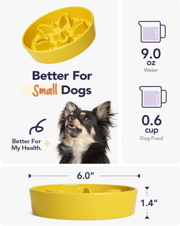 LE TAUCI Ceramic Slow Feeder Dog Bowls Small Breed, 0.6 Cups Dog Food Dish for Fast Eaters, Puzzle Bowl for Small Dogs and Cats, Star Yellow - Image 3