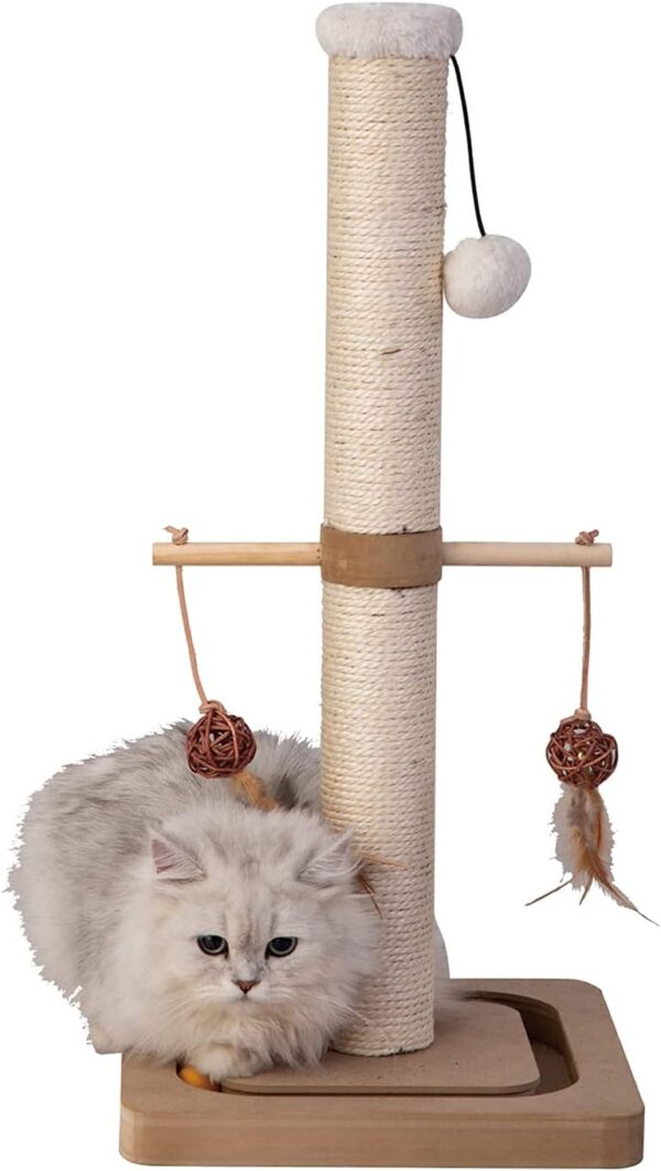 Cat Scratching Post Premium Sisal Toll Scratch Posts with Tracking Interactive Toys Vertical Scratcher for Indoor Cats and Kittens- 25 inches Beige - Image 8