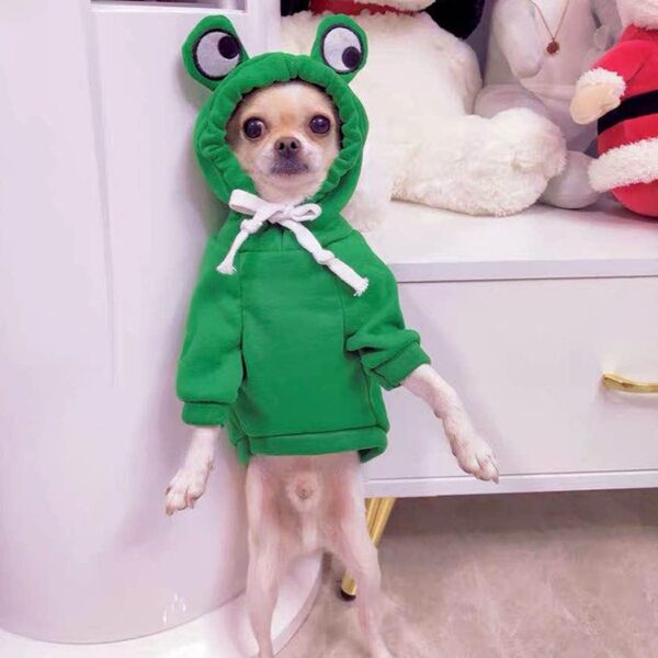 XIAOYU Pet Clothes Dog Hoodies Warm Sweatshirt Coat Puppy Autumn Winter Apparel Jumpsuit with Eye Hood, Frog, M - Image 5