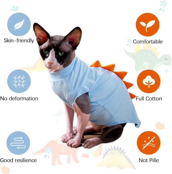 Bonaweite Sphynx Cat Clothes, Dinosaur Design Cat Shirts for Cats Only, Hairless Cat Sweater, Breathable Cat Daily Wear Clothes for Devon Rex Cats Summer, Kitten Costume T-Shirts with Sleeves for Cats - Image 3