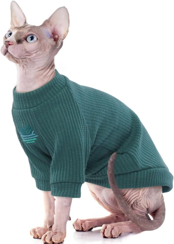 ROZKITCH Sphynx Cat Clothes, Breathable Hairless Cat Shirt with Sleeves, Turtleneck Kitten Pullover Pajamas Outfit for Cornish Rex, Devon Rex, Peterbald, Puppy Small Dogs All Seasons Green M