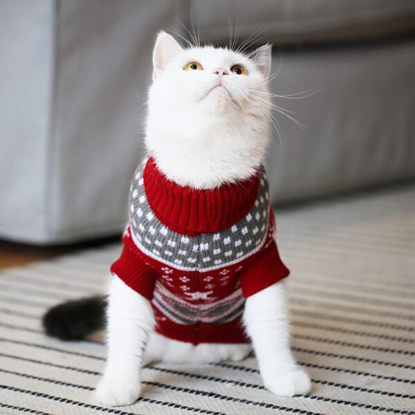 Vehomy Dog Christmas Sweaters Pet Winter Knitwear Xmas Clothes Classic Warm Coats Reindeer Snowflake Argyle Sweater for Kitty Puppy Cat-XS - Image 4