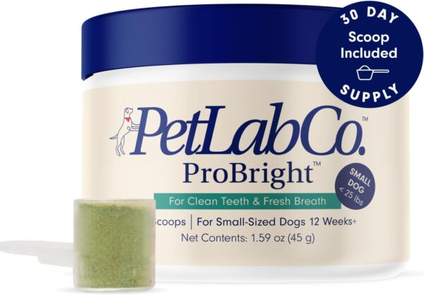 PetLab Co. ProBright Dental Powder - Dog Breath Freshener - Teeth Cleaning Made Easy – Targets Tartar & Bad Breath - Formulated for Small Dogs