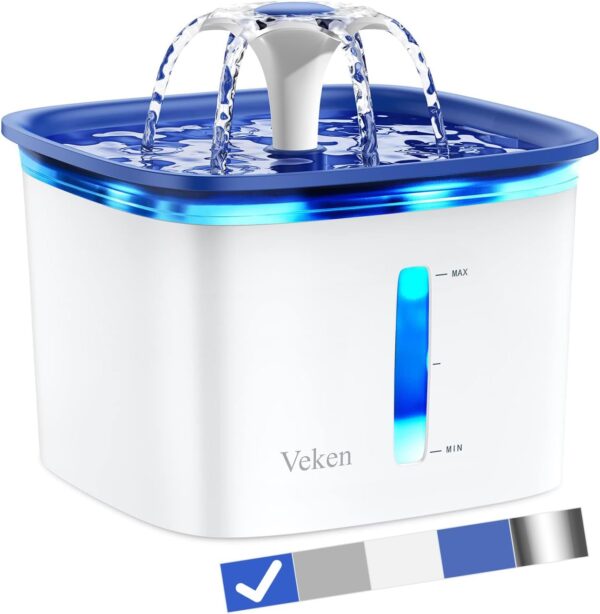 Veken 95oz/2.8L Pet Fountain, Automatic Cat Water Fountain Dog Water Dispenser with Replacement Filters for Cats, Dogs, Multiple Pets (Blue, Plastic)