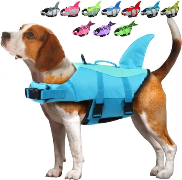 EMUST Dog Life Jacket, Ripstop Dog Lifesaver Vests with Rescue Handle for Small Medium and Large Dogs, Pet Safety Swimsuit Preserver for Swimming Pool Beach Boating (XS,Pool Blue)