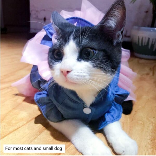 ANIAC Pet Denim Dress with Cute Bow-Knot Comfy Vest Skirt Lace Trim Tutu Summer Spring Clothes for Cats and Small Dogs (Small) - Image 2