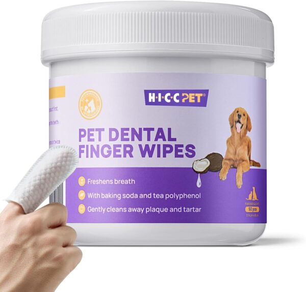 Teeth Cleaning Wipes for Dogs & Cats, Soft Pet Toothbrush Remove Bad Breath by Removing Plaque and Tartar Buildup No-Rinse, Disposable Gentle Cleaning & Gum Care Finger Pet Wipes, 50 Counts