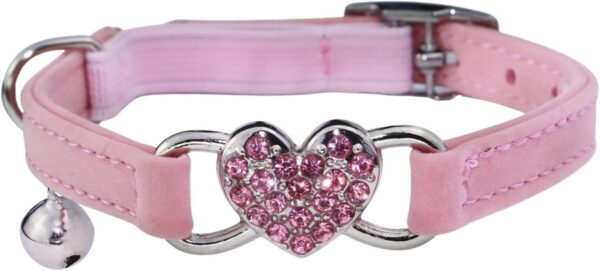 Heart Bling Cat Collar with Safety Belt and Bell Adjustable 8-10 inches for Kitten Cats (Pink)