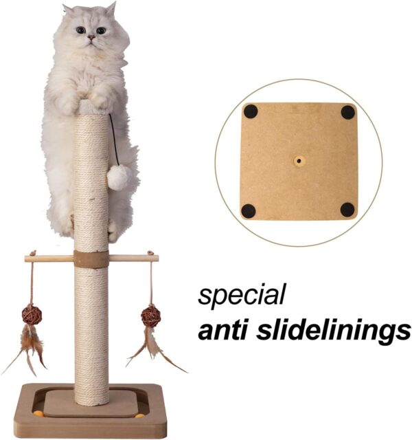 Cat Scratching Post Premium Sisal Toll Scratch Posts with Tracking Interactive Toys Vertical Scratcher for Indoor Cats and Kittens- 25 inches Beige - Image 5