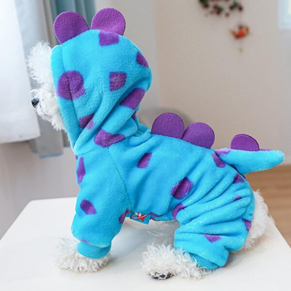 Dinosaur Dog Clothes for Small Dog Girl Boy,Fleece Winter Puppy Hoodies with Leash Ring,Cold Weather Coat for Cat,Funny Dog Dinosaur Costume for Christmas Halloween. (Blue, Large) - Image 2