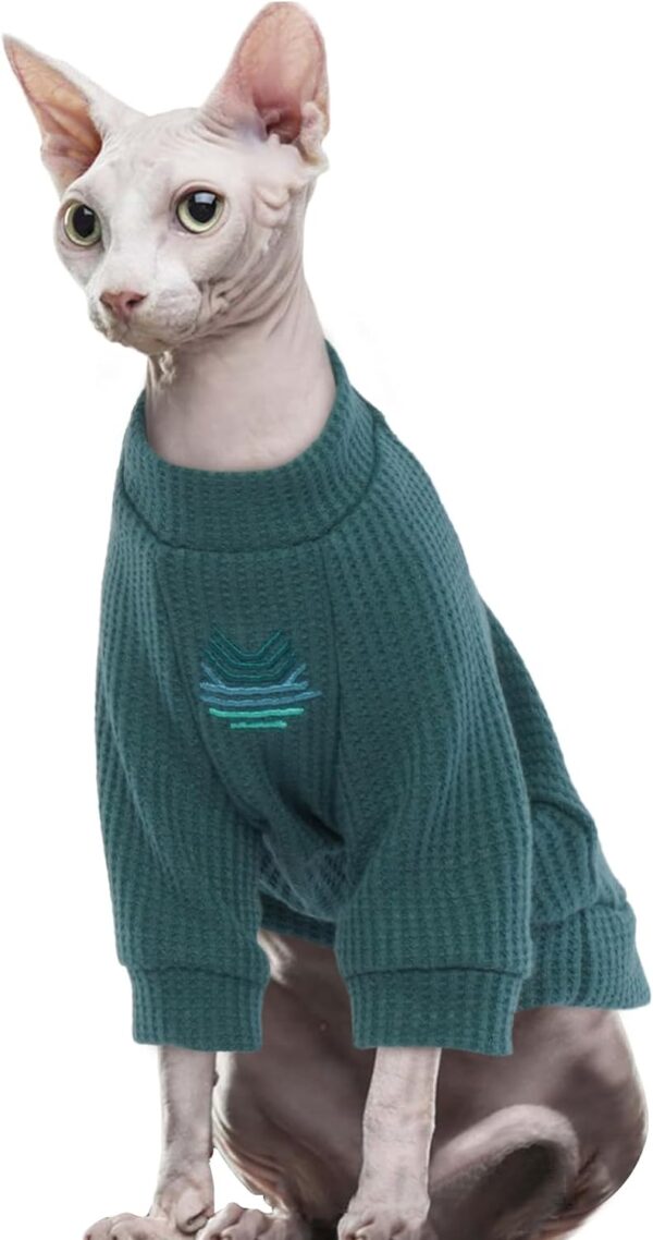 ROZKITCH Sphynx Cat Clothes, Breathable Hairless Cat Shirt with Sleeves, Turtleneck Kitten Pullover Pajamas Outfit for Cornish Rex, Devon Rex, Peterbald, Puppy Small Dogs All Seasons Green M - Image 8