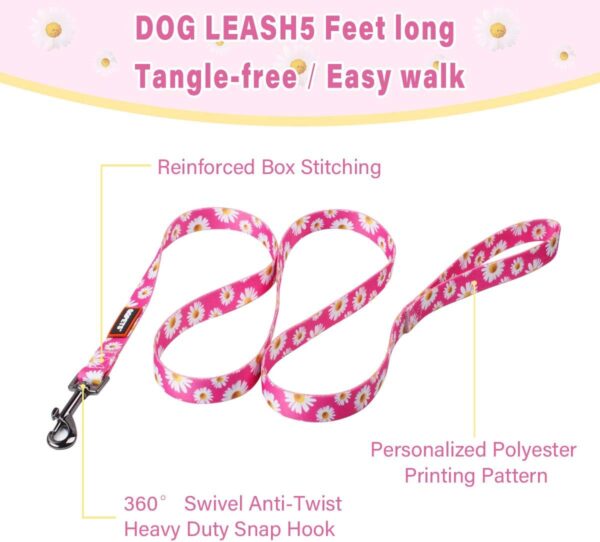 QQPETS Dog Harness Leash Set Adjustable Heavy Duty No Pull Halter Harnesses for Small Medium Large Breed Dogs Back Clip Anti-Twist Perfect for Walking (XS(12"-18" Chest Girth), Daisy) - Image 3