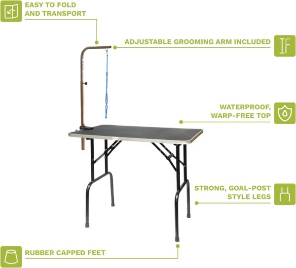 Go Pet Club 30-Inch Dog Grooming Table, Adjustable Arm Foldable Non-Slip Top, Rust-Proof, Waterproof, Warp-Free Trimming Table for Pets, Black - Image 4