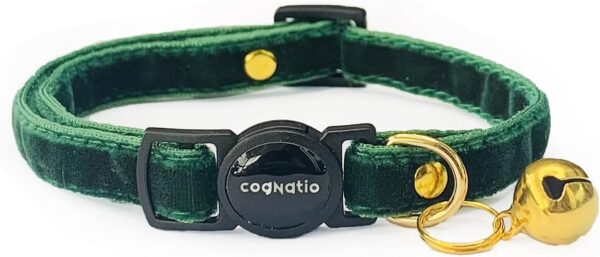 Safety Quick Release Cat Collars,Double Velvet with Bell Available in a Range Colors,Perfect for Your Kitty, Adjustable 20-30 cm (20-30cm, XmasGreen)