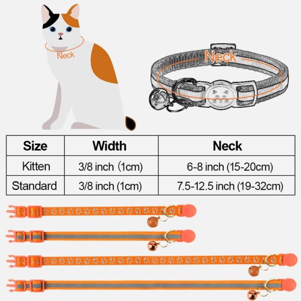 Taglory Reflective Cat Collar Breakaway with Bells, 2 Pack Girl Boy Pet Cat Collar Adjustable 7.5-12.5 Inch, Orange - Image 6