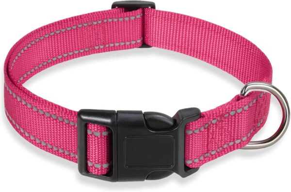 Reflective Dog Collar with Buckle Adjustable Safety Nylon Collars for Small Medium Large Dogs, Pink S