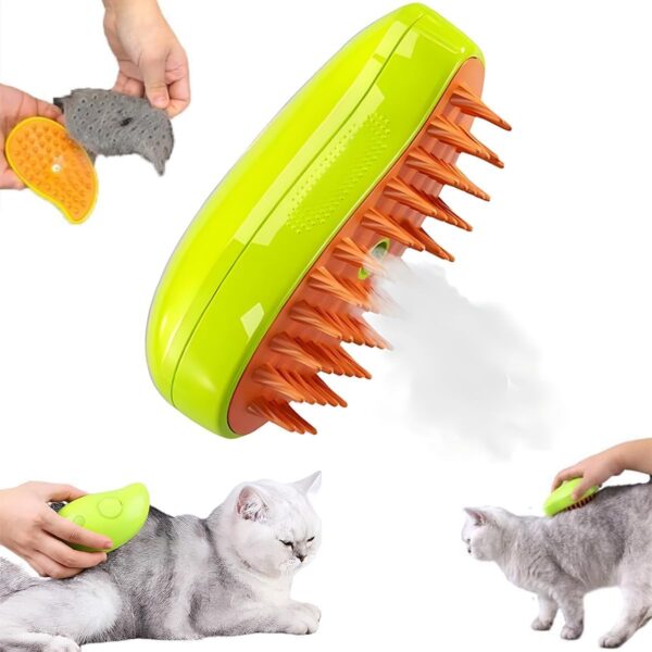 Steamy Cat Brush,3 In1 Spray Cat Brush, Self Cleaning Cat Steamy Brush, Cat Steamy Brush for Massage, Cat Grooming Brush for Removing Tangled and Loose Hair (Green)